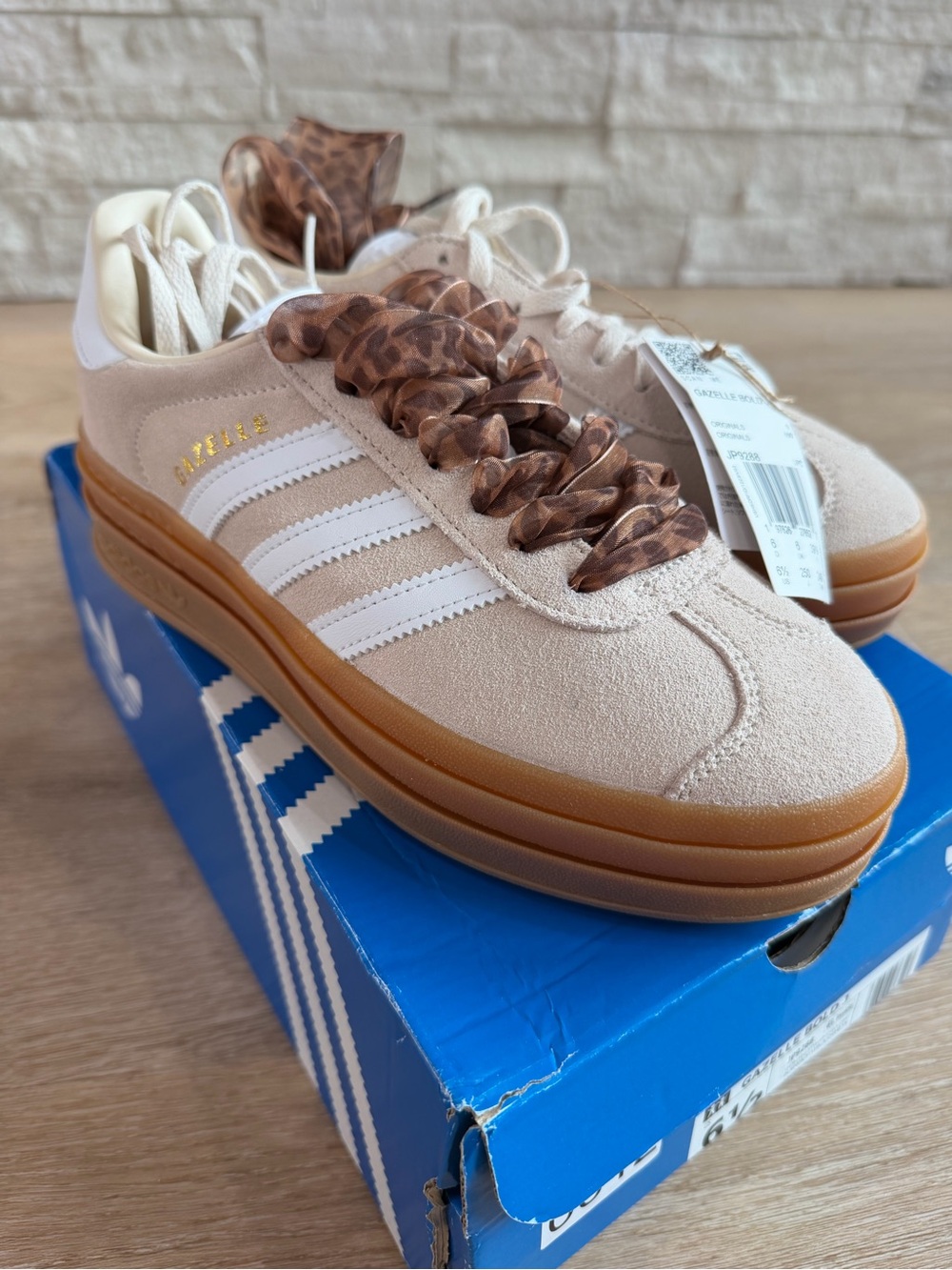 adidas Women Beige Suede Platform Sneakers with White Stripes